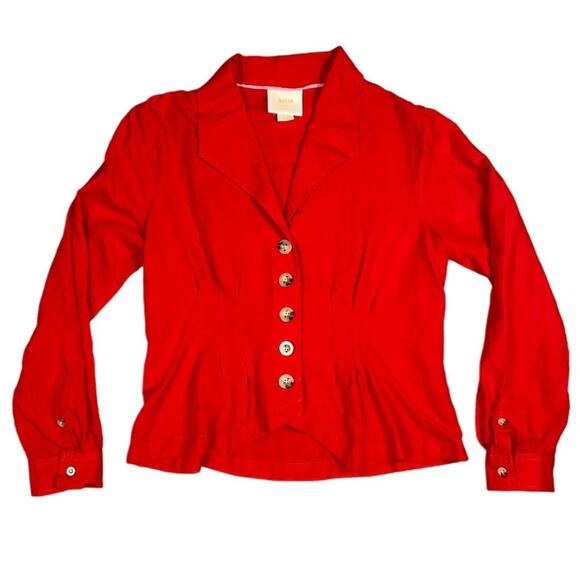 Maeve Tops - Anthropologie Maeve Womens Size 8 Red Delia Tailored Blouse Button Up